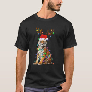 Camiseta Santa Hat Tiger Engraçado Árvore Xmas Light Animal