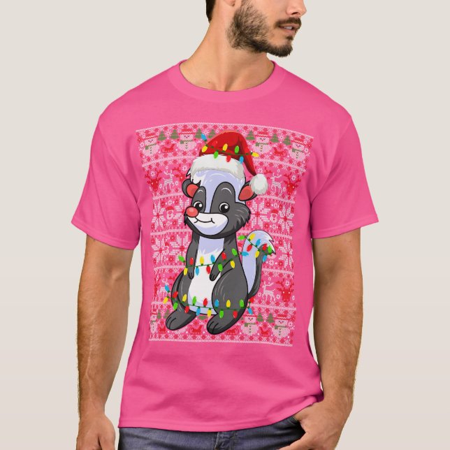 Camiseta Santa Hat Ugly Christmas Light Skunk (Frente)