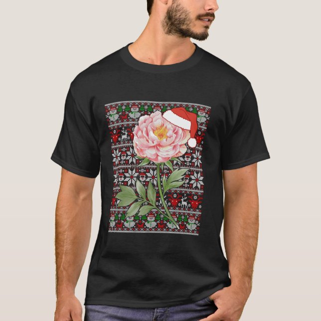 Camiseta Santa Hat Ugly Christmas Sweater Flower Love (Frente)