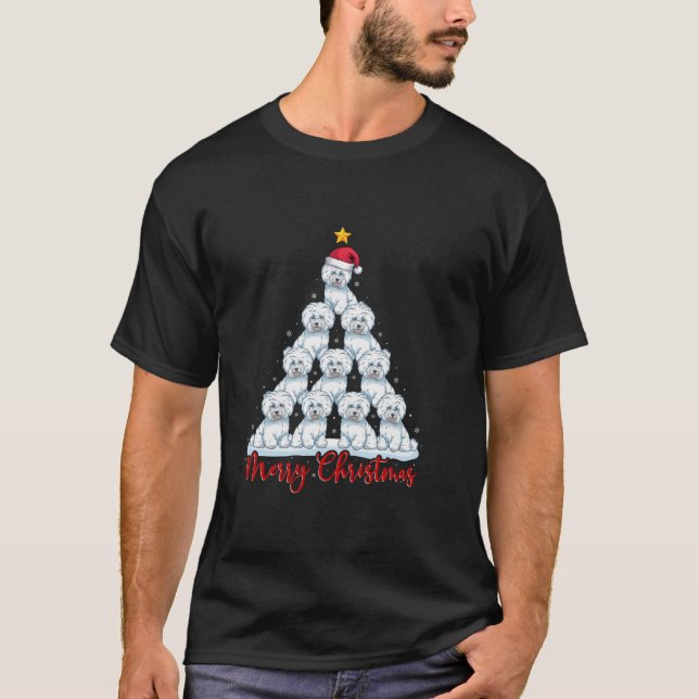 Camiseta Santa Hat Ugly Xmas Funny Bichon Frise de Cães (Frente)