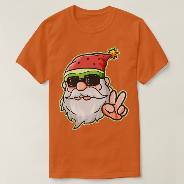 Camiseta Santa Hat Watermelon Victory Sinal Sunglass Christ (Frente do Design)
