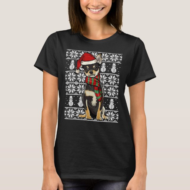 Camiseta Santa Hat Xmas Black Chihuahua Feia Natal (Frente)