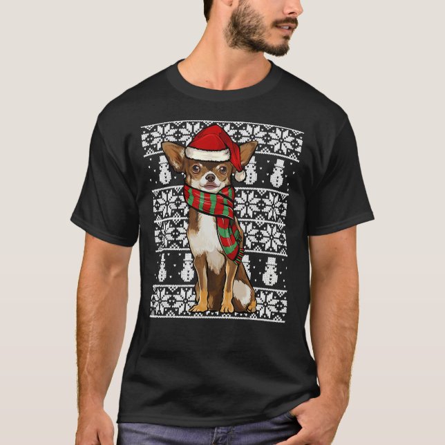 Camiseta Santa Hat Xmas Brown Chihuahua Ugly (Frente)