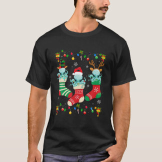Camiseta Santa Hat Xmas Ligeiro Engraçado Três Octopus em C