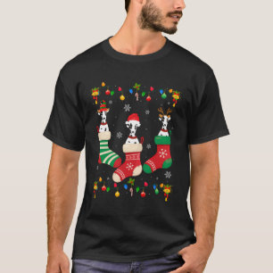 Camiseta Santa Hat Xmas Luz Três Cachorros Dalmáticos Em Cr
