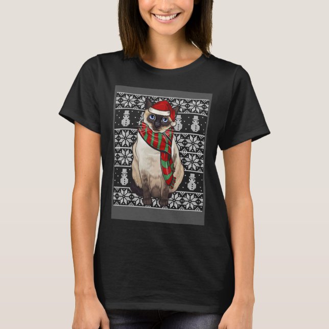 Camiseta Santa Hat Xmas Siamese Cat Ugly Christmas (Frente)