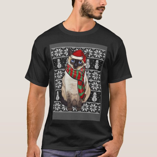 Camiseta Santa Hat Xmas Siamese Cat Ugly Christmas (Frente)