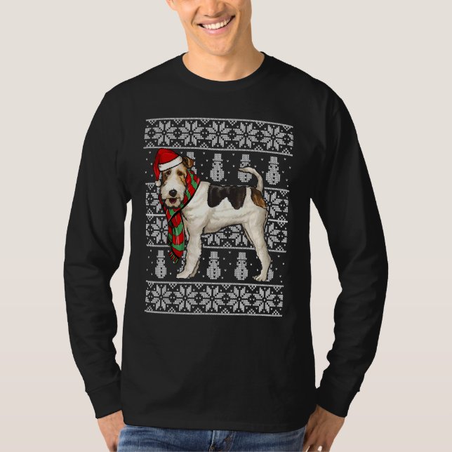 Camiseta Santa Hat Xmas Wire Fox Terrier Ugly Natal (Frente)