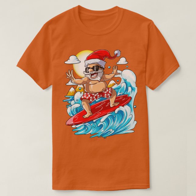Camiseta Santa Hawaiian Surfing Christmas Summer Surf Hawai (Frente do Design)