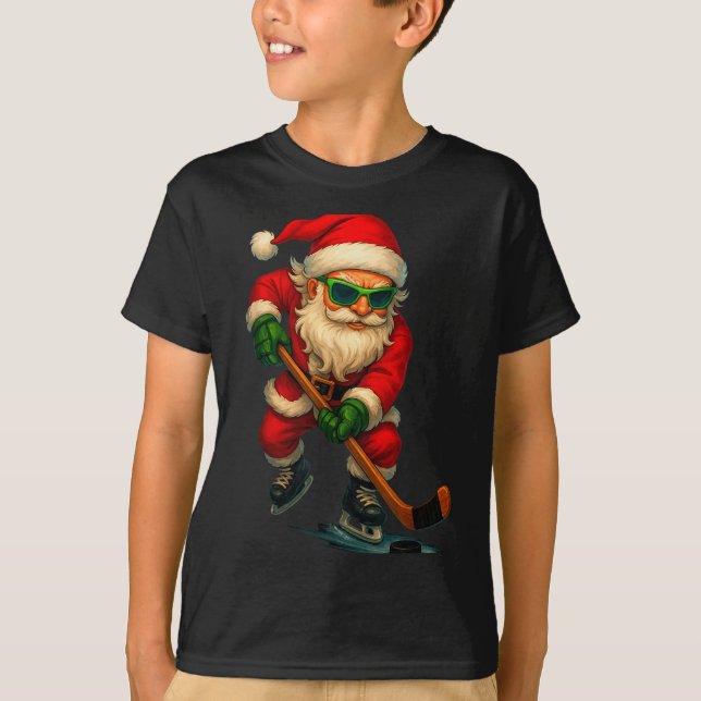 Camiseta Santa Ice Hockey Player Christmas Xmas Boys Men Bo (Frente)