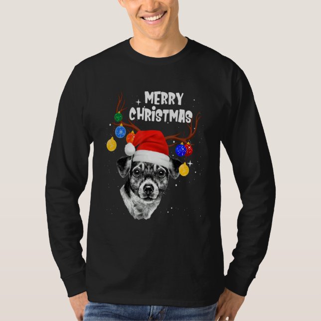 Camiseta Santa Jack Russell Reindeer Light Christmas (Frente)