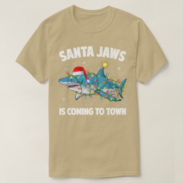 Camiseta Santa Jaws Shark Christmas Lights Merry Sharkmas X (Frente do Design)