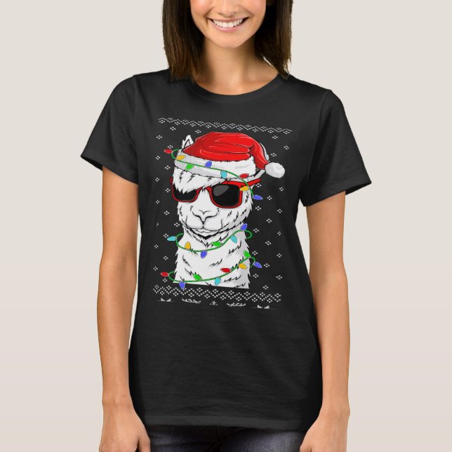 Camiseta Santa Llama  Christmas Lights Ugly Llama Xmas (Frente)