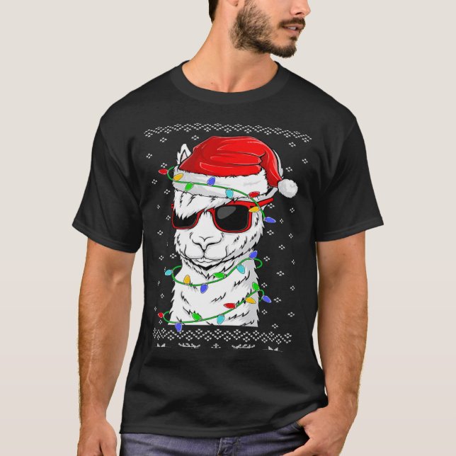Camiseta Santa Llama  Christmas Lights Ugly Llama Xmas (Frente)