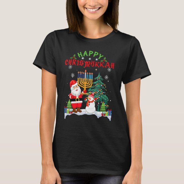Camiseta Santa Menorah Christmukkah X Mas Christmas Hanukka (Frente)