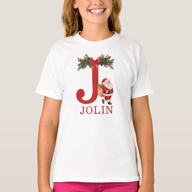 Camiseta Santa Monogrammed and Name Family Matching (Frente)