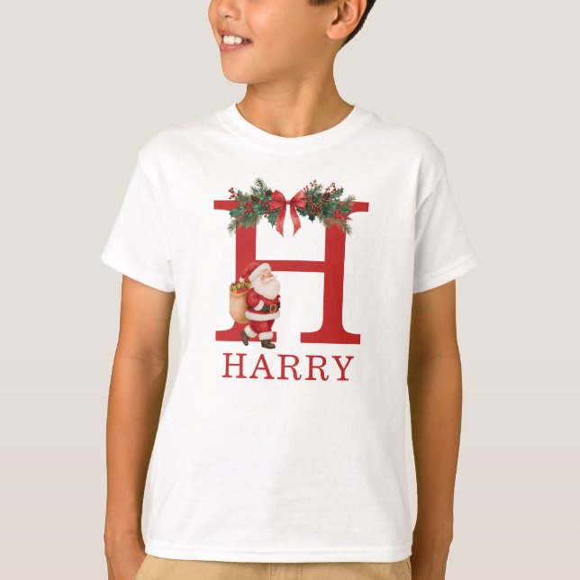Camiseta Santa Monogrammed and Name Family Matching (Frente)