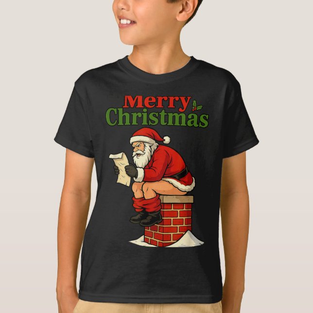 Camiseta Santa Ong Down Chimney Shirt Funny Naughty Xmas Sa (Frente)
