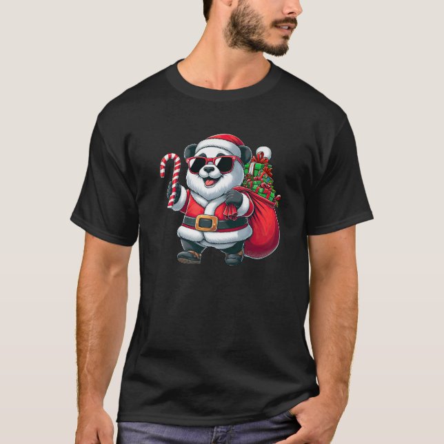 Camiseta Santa Panda Sunglasses Candy Cane Christmas Boys G (Frente)