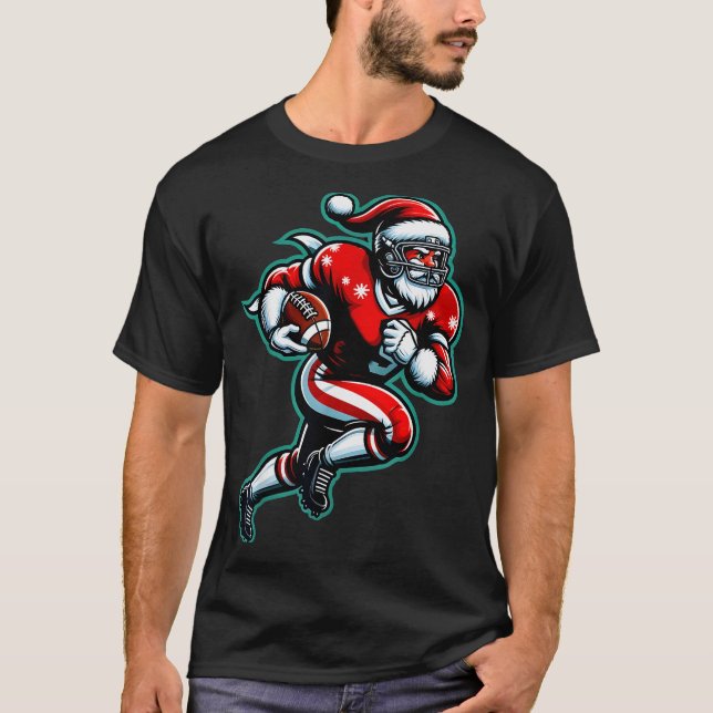 Camiseta Santa Playing American Football Christmas Women Me (Frente)