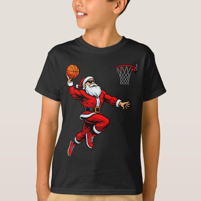 Camiseta Santa Playing Basketball Xmas Funny Christmas Bask (Frente)