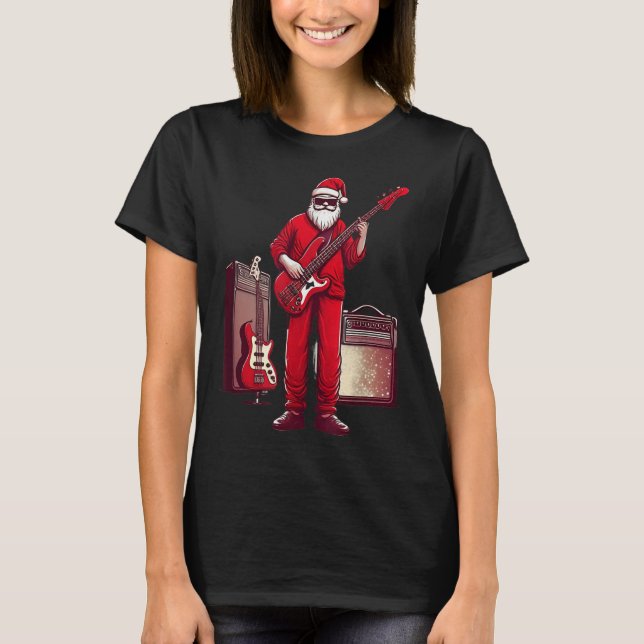 Camiseta Santa Playing Guitar B Christmas Pajama Musician B (Frente)