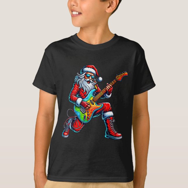 Camiseta Santa Playing Guitar Musician Guitarist Christmas  (Frente)