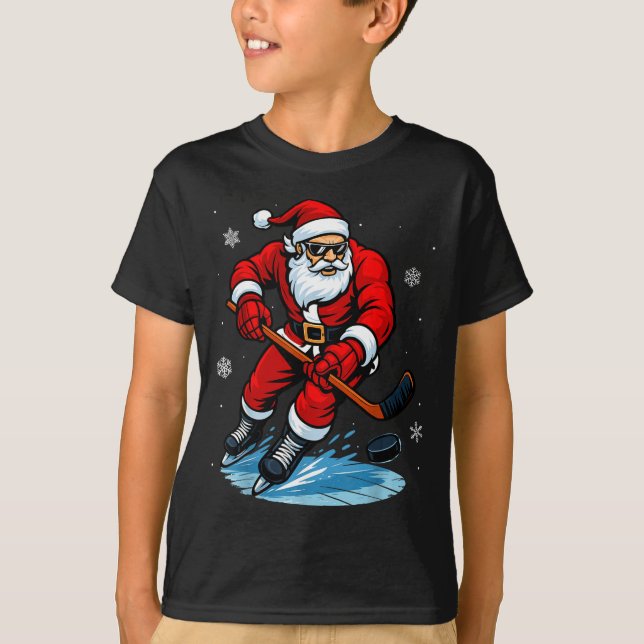 Camiseta Santa Playing Ice Hockey Xmas Funny Christmas Hock (Frente)