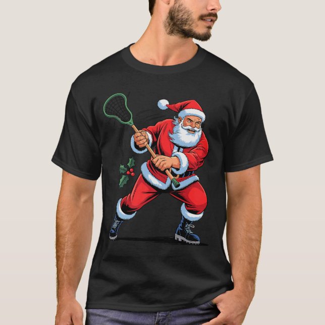 Camiseta Santa Playing Lacrosse Funny Holiday Christmas Xma (Frente)