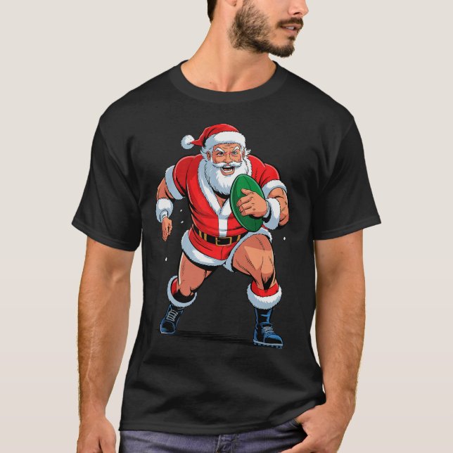 Camiseta Santa Playing Rugby Funny Holiday Christmas Xmas P (Frente)