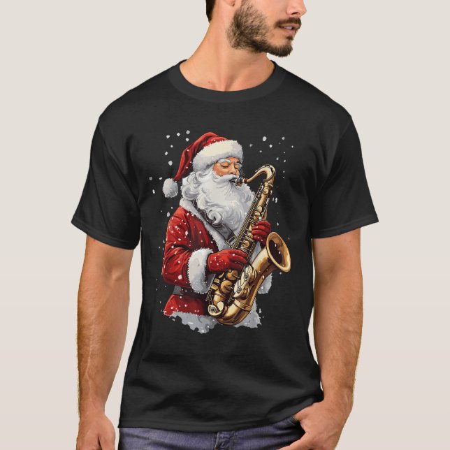 Camiseta Santa Playing Saxophone Xmas Musician Saxophonist  (Frente)