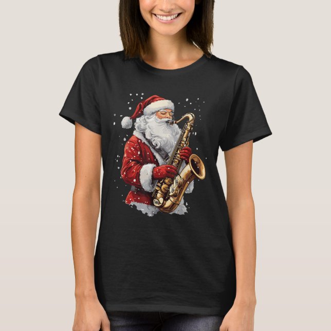Camiseta Santa Playing Saxophone Xmas Musician Saxophonist  (Frente)