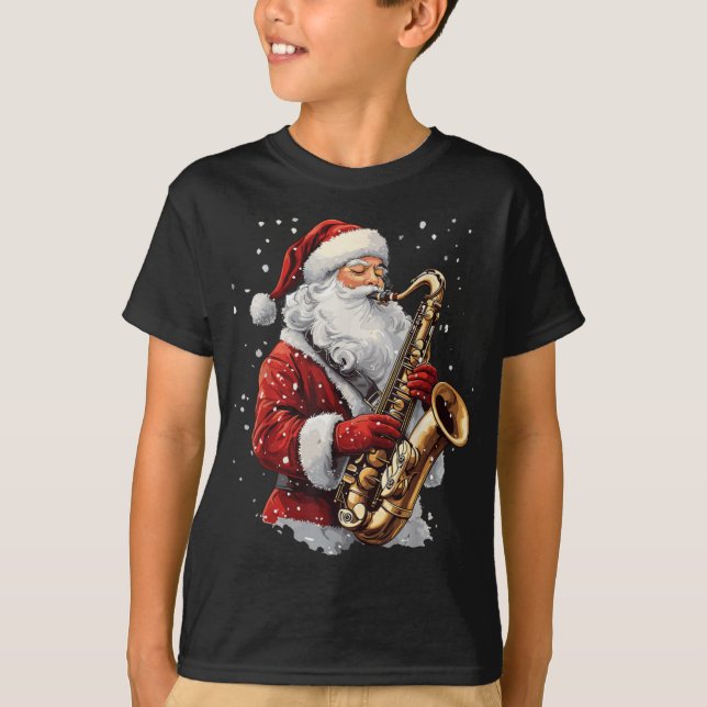 Camiseta Santa Playing Saxophone Xmas Musician Saxophonist  (Frente)