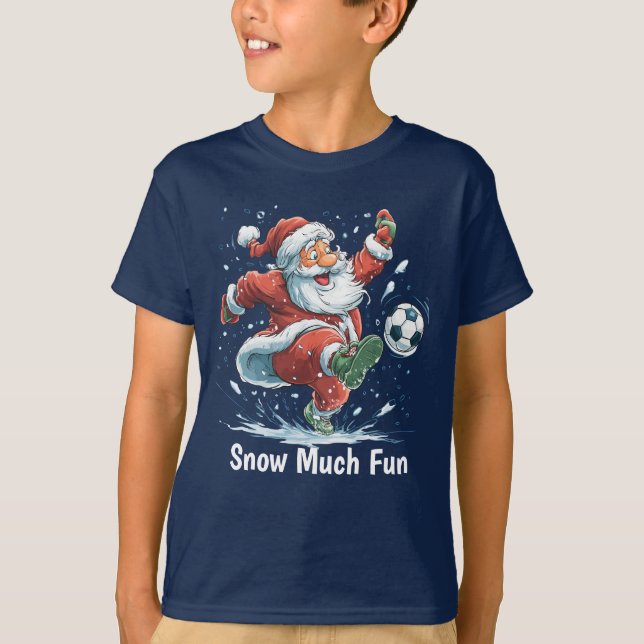 Camiseta Santa Playing Soccer in the Snow boys' T-Shirt (Frente)