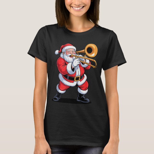 Camiseta Santa Playing Trombone Funny Holiday Chrismas Xmas (Frente)
