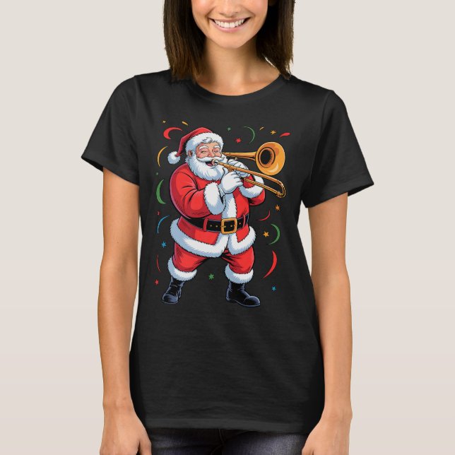 Camiseta Santa Playing Trombone Funny Holiday Christmas Xma (Frente)