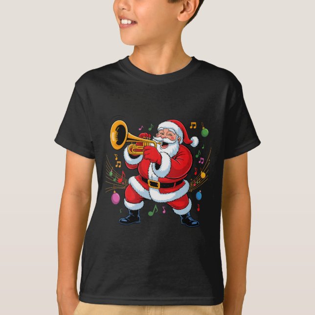 Camiseta Santa Playing Trumpet Funny Holiday Chrismas Xmas  (Frente)
