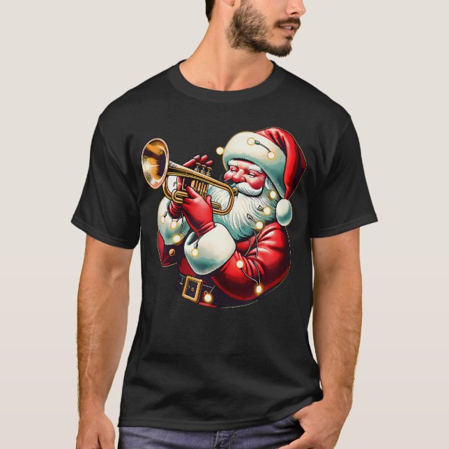 Camiseta Santa Playing Trumpet Funny Trumpet Playing Musica (Frente)