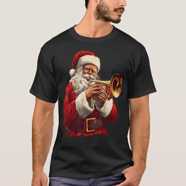 Camiseta Santa Playing Trumpet Funny Trumpeter Xmas Christm (Frente)