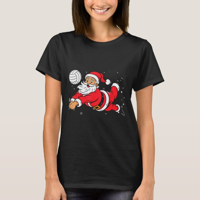 Camiseta Santa Playing Volleyball Christmas Pajama Cool Srt (Frente)
