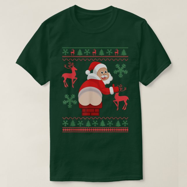 Camiseta Santa Pooping Down Chimney Ugly Xmas Sweater Chris (Frente do Design)