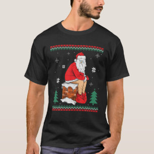 Camiseta Santa Pooping Down The Chimney Ugly Sweater Christ