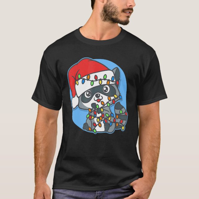 Camiseta Santa Raccoon Christmas Tree Lights  Xmas Raccoon  (Frente)