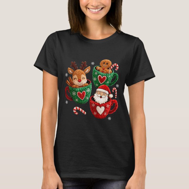Camiseta Santa Reindeer Gingerbread Faux Yarn Christmas  (Frente)