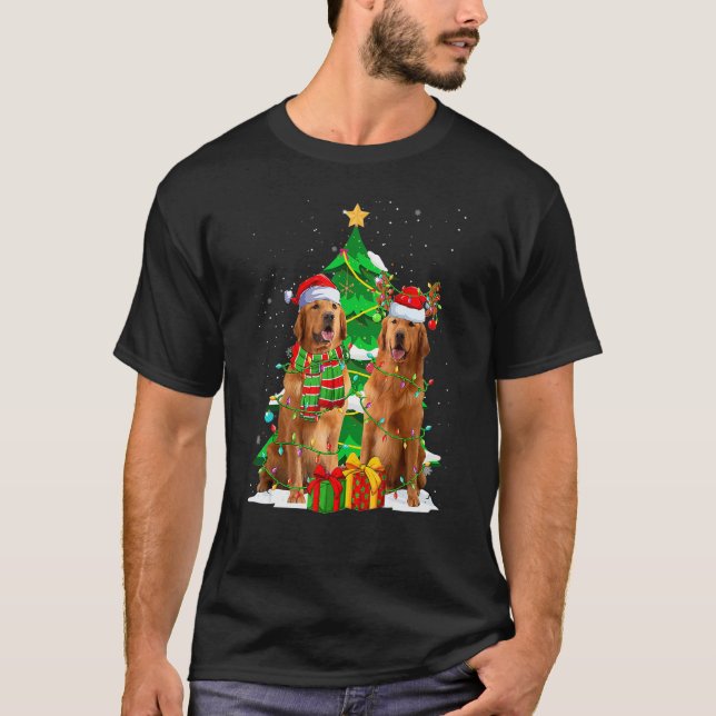 Camiseta Santa Reindeer Golden Retriever Dog Xmas Lights Ch (Frente)