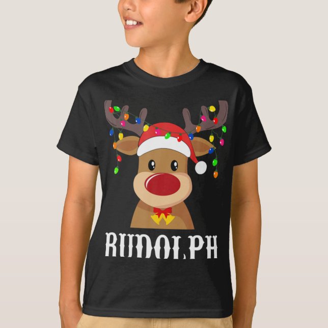 Camiseta Santa Reindeer Rudolph Xmas Group Costume  (Frente)