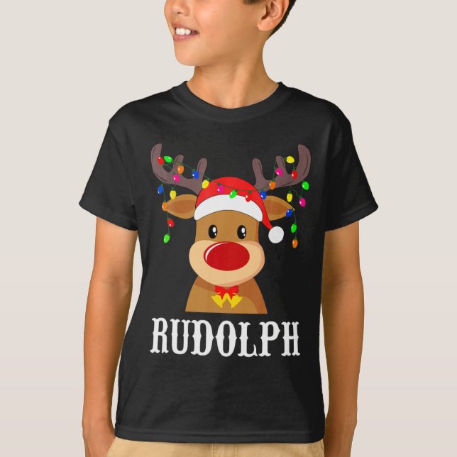 Camiseta Santa Reindeer Rudolph Xmas Group Costume  (Frente)