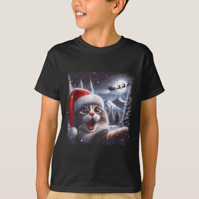 Camiseta Santa Reindeer Selfie Cat Funny Christmas Tee  (Frente)