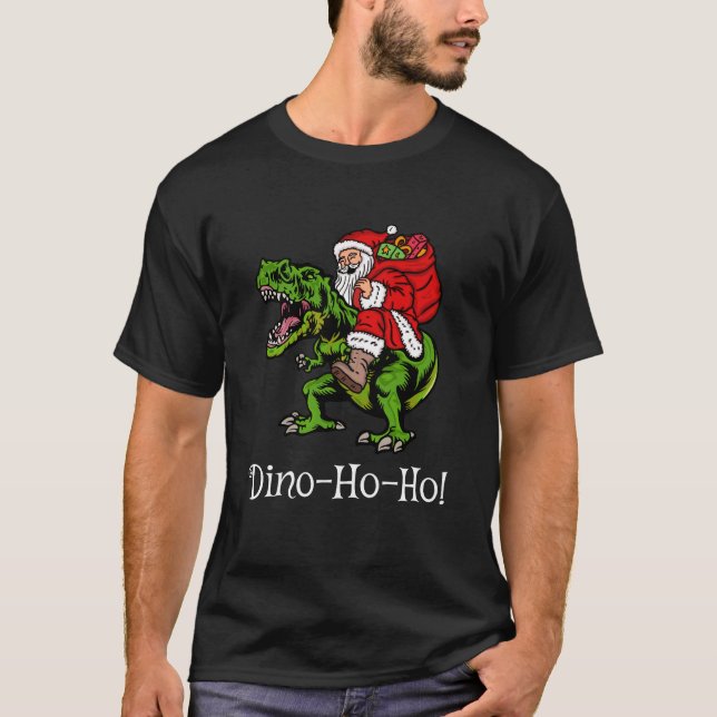 Camiseta Santa Riding a Dinosaur – Dino Ho Ho Christmas (Frente)