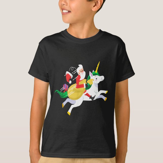 Camiseta Santa Riding A Unicorn Funny Christmas Gift  (Frente)